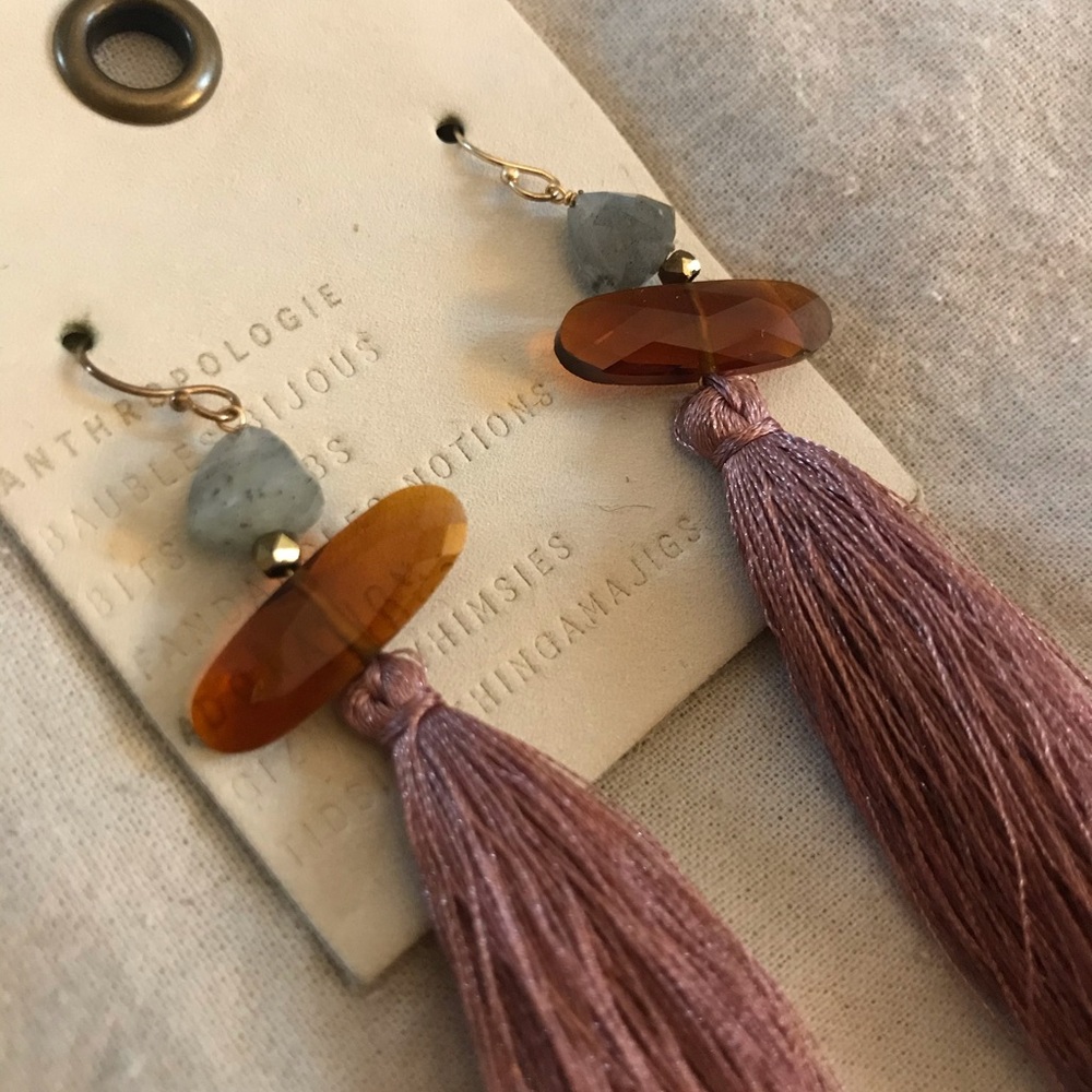 Anthropologie Mauve Tassel Earrings